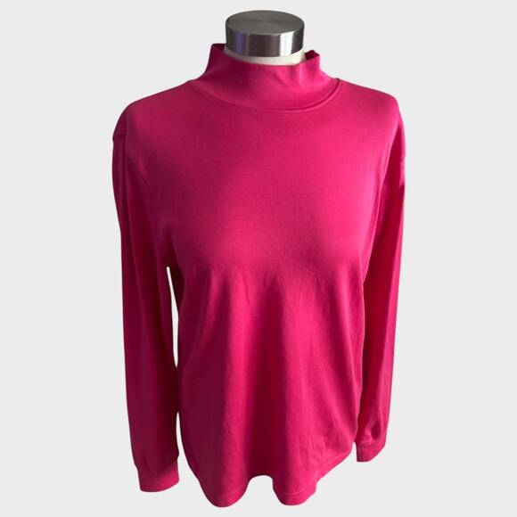 Lands' End Medium 10-12 Mock Neck Hot Pink Long Sleeve Top 100% Cotton - Picture 1 of 8